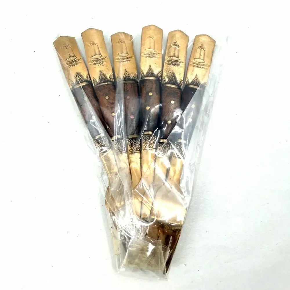 CKE L. Bronze & Wood Thailand 12pc Demitasse Spoon & Appetizer Fork Set MCM